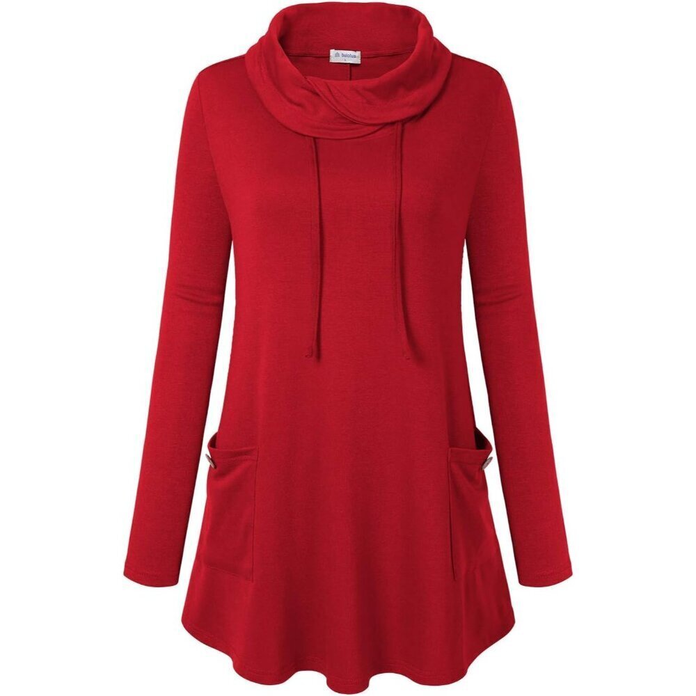 Womens Sweater Cotton Polyester Spandex Winter Casual Tunic with Pockets - Picture 3 of 6